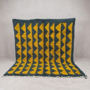 Modern Moroccan Azilal Rug Dark Teal & Mustard Yellow