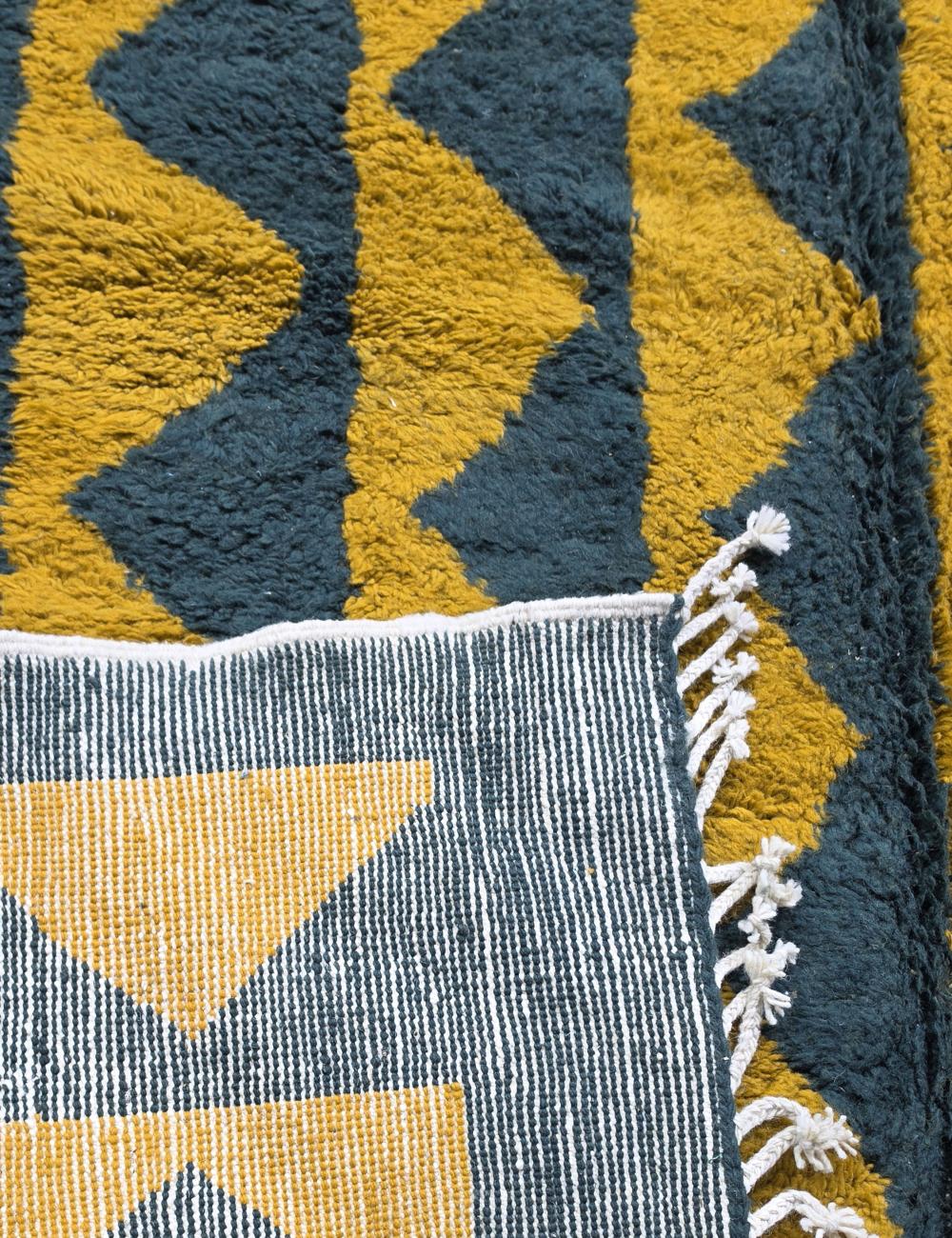 Modern Moroccan Azilal Rug Dark Teal & Mustard Yellow - Image 2