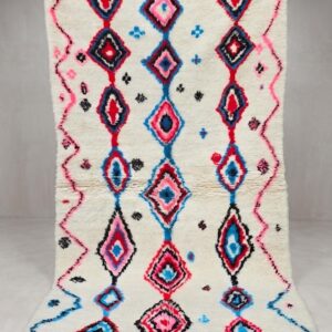 Colorful Moroccan Ivory with Pink, Blue, Red & Black Motifs rug