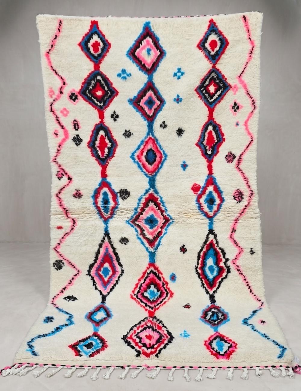 Colorful Moroccan Ivory with Pink, Blue, Red & Black Motifs rug