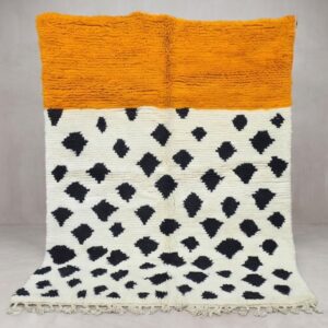 Modern Moroccan Azilal Rug Mustard, Ivory & Black