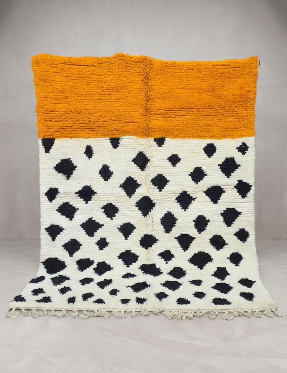 Modern Moroccan Azilal Rug Mustard, Ivory & Black