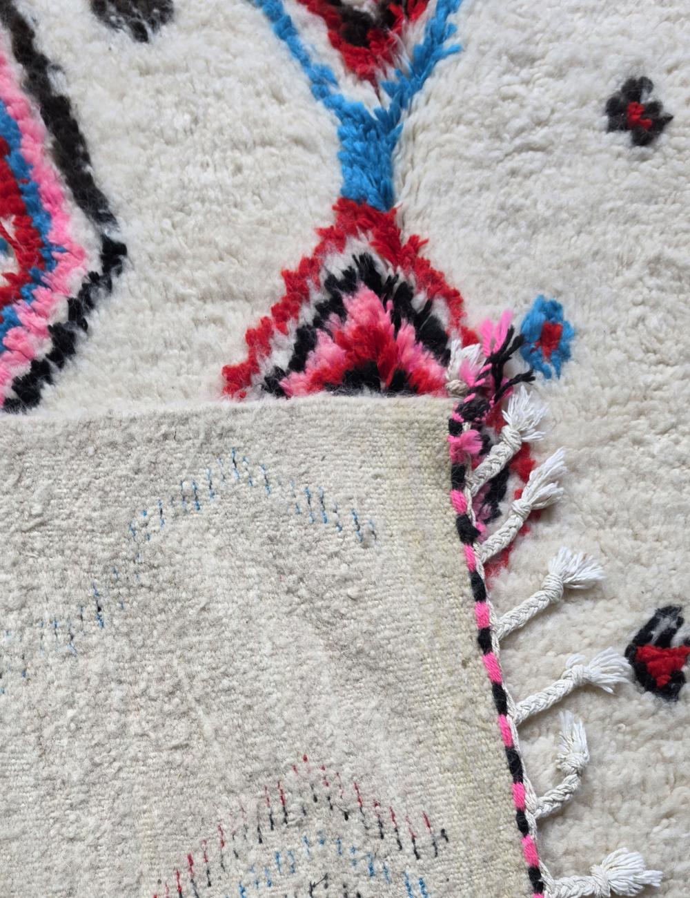 Colorful Moroccan Ivory with Pink, Blue, Red & Black Motifs rug - Image 2