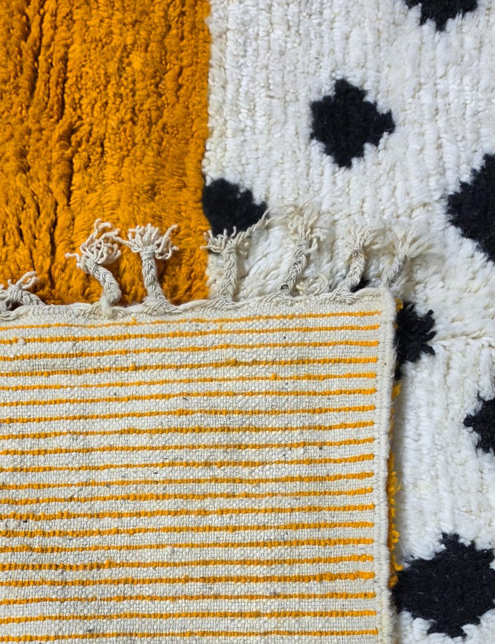Modern Moroccan Azilal Rug Mustard, Ivory & Black - Image 2