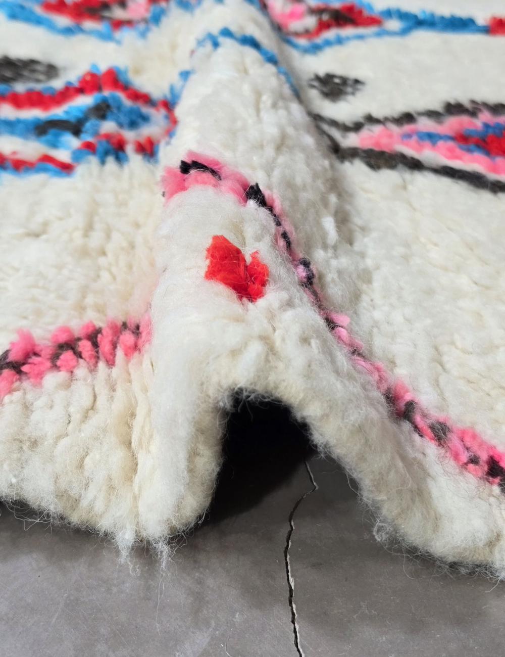 Colorful Moroccan Ivory with Pink, Blue, Red & Black Motifs rug - Image 3