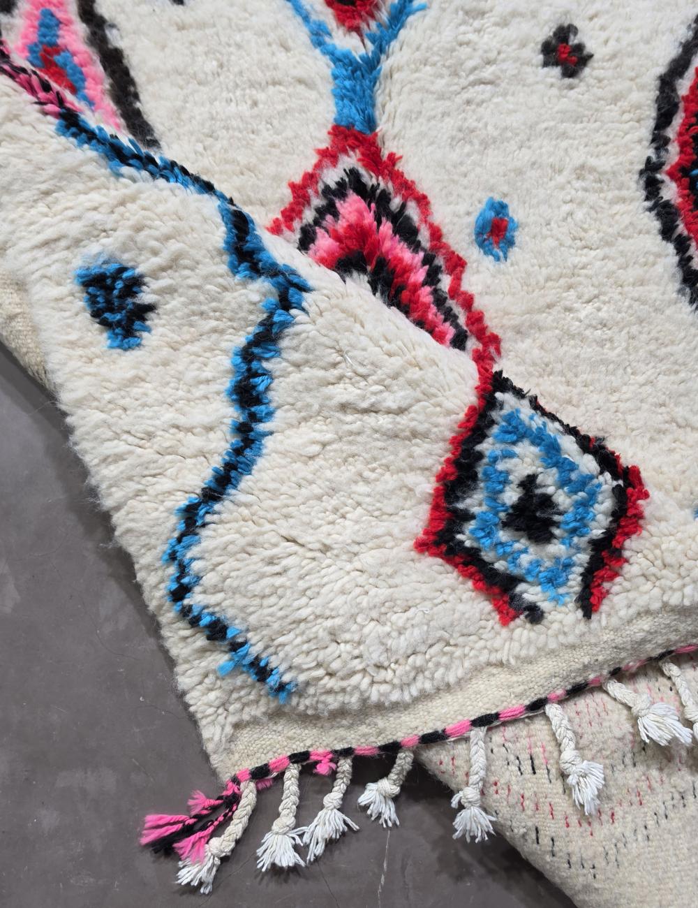Colorful Moroccan Ivory with Pink, Blue, Red & Black Motifs rug - Image 4