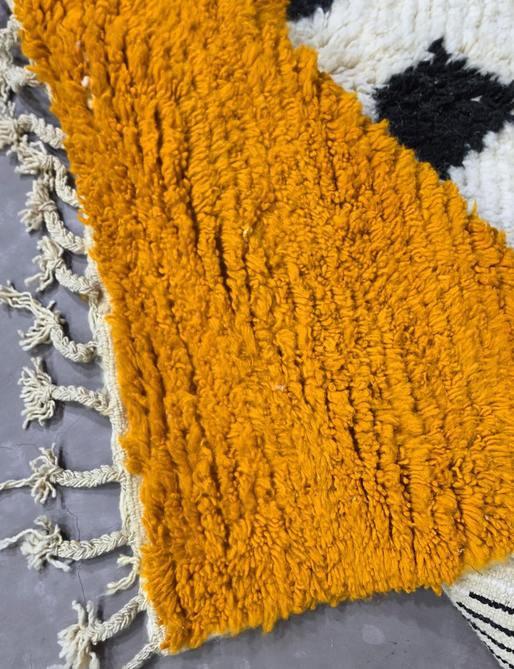 Modern Moroccan Azilal Rug Mustard, Ivory & Black - Image 4
